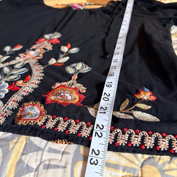 Johnny Was Black Peasant Tie Floral Embroidery Blouse Top, XS - Picture 8 of 9